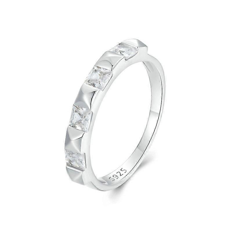 S925 Sterling Silver Platinum Plated Sparkling Simple Rivet Ring