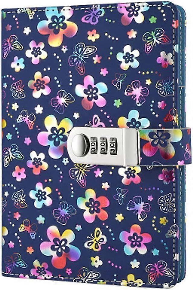 PU Leather Journal Writing Notebook,Lined Diary Notebook Notebook with Combination Lock Notebook Diary Notepad TPN102 Colorful Flower Pattern