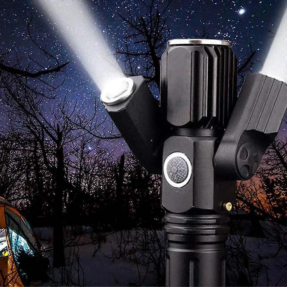 Usb Rechargeable Light Led Tactical Flashlight - 1000 Lumen Ultra Bright Led Taclight With 3 Heads, 18650 Battery, Adjustable Focus And 4 Light Modes