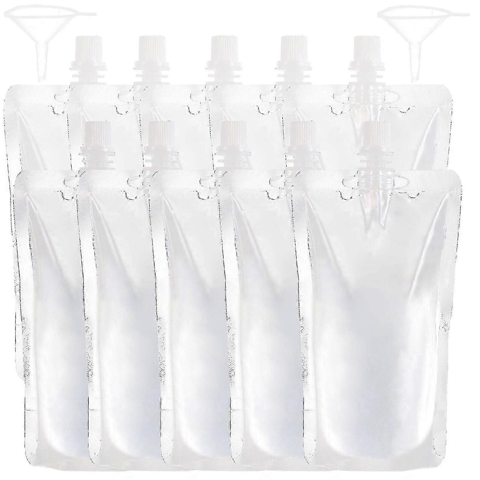 Reusable and Lightweight Drink Bag for Sports, Travel and Events - 10pcs 250ml White PE Bags with Funnel