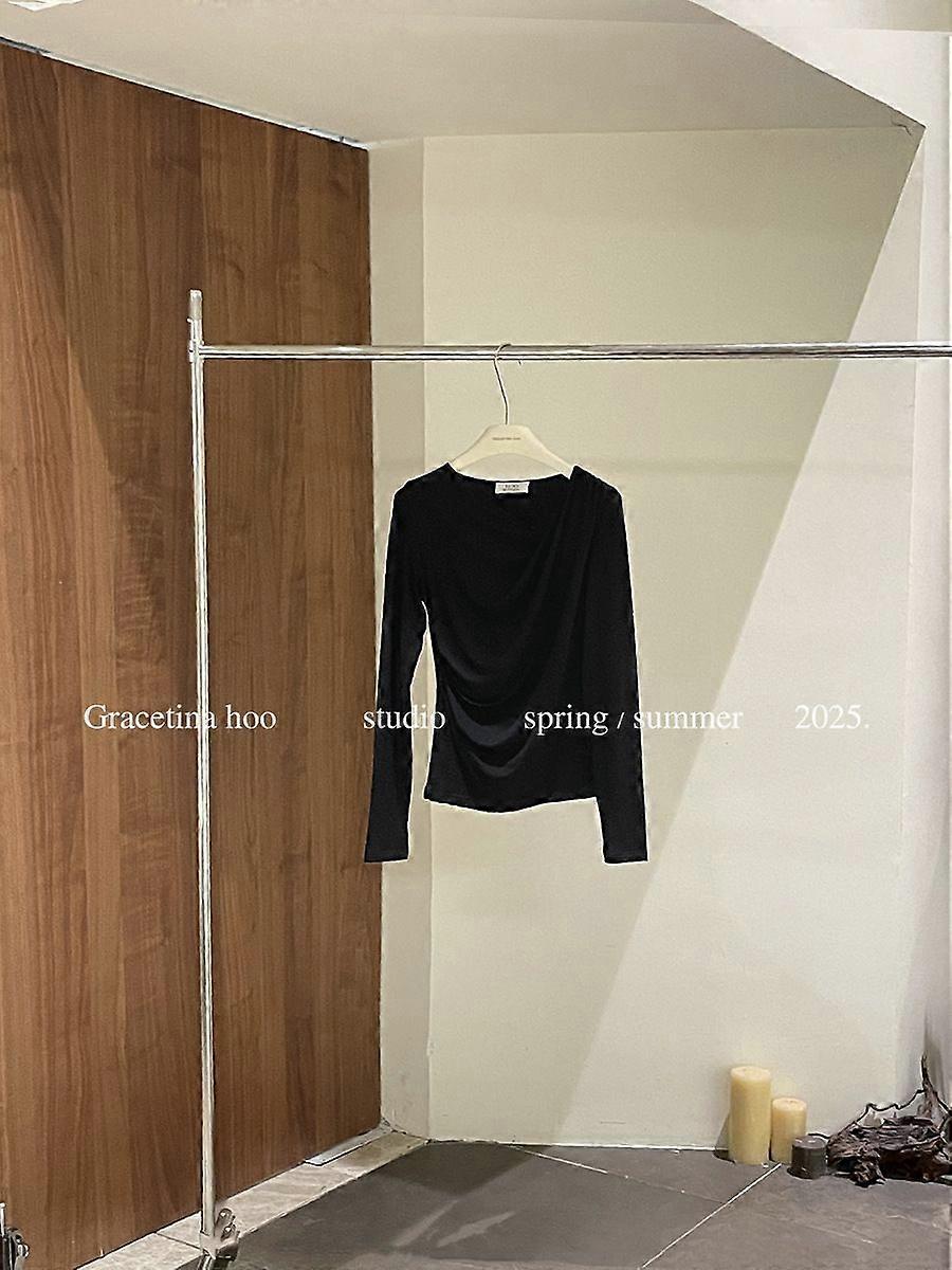 Women's Skin-Friendly Twisted Long-Sleeved T-Shirt With Ten Lines And Three Lines In Early Spring Lazy And Simple