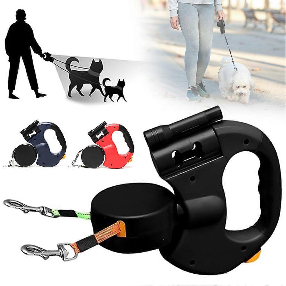 Dual Retractable Dog Leash with LED Lights Adjustable Anti Slip Handle for Pets
