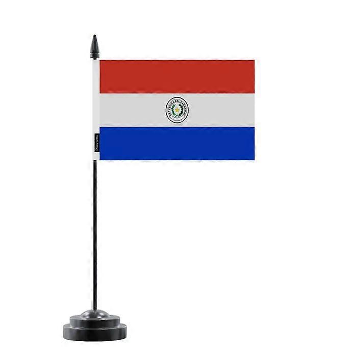 Table Flag - Multicolored - Paraguay - 14 x 21 cm - Plastic Pole - Double-Sided Print