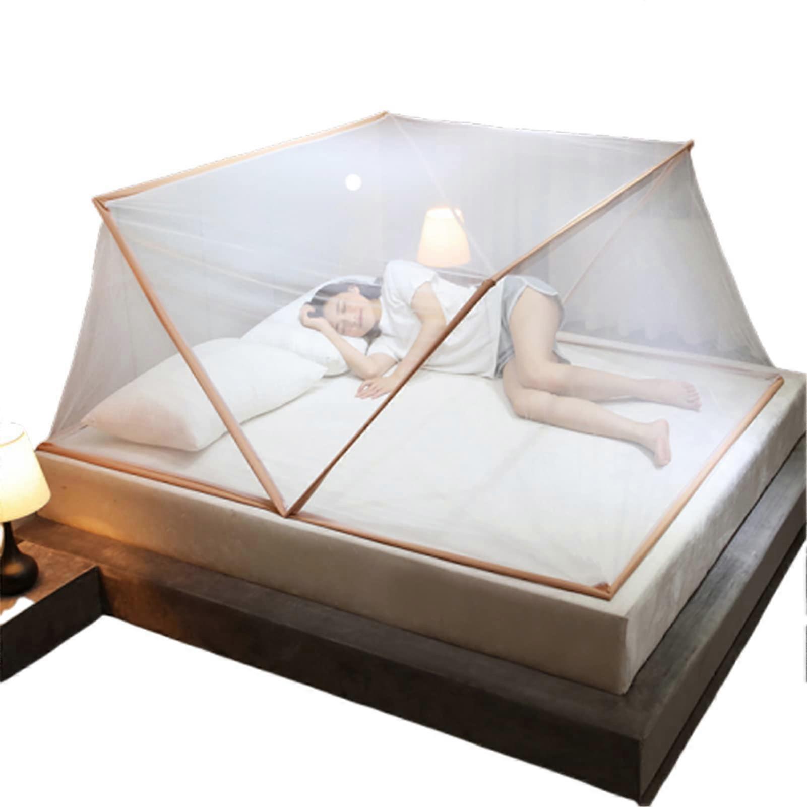Foldable bed canopy tent, easily removable mosquito net, portable for travel, home, outdoors, brown Ref: 3439