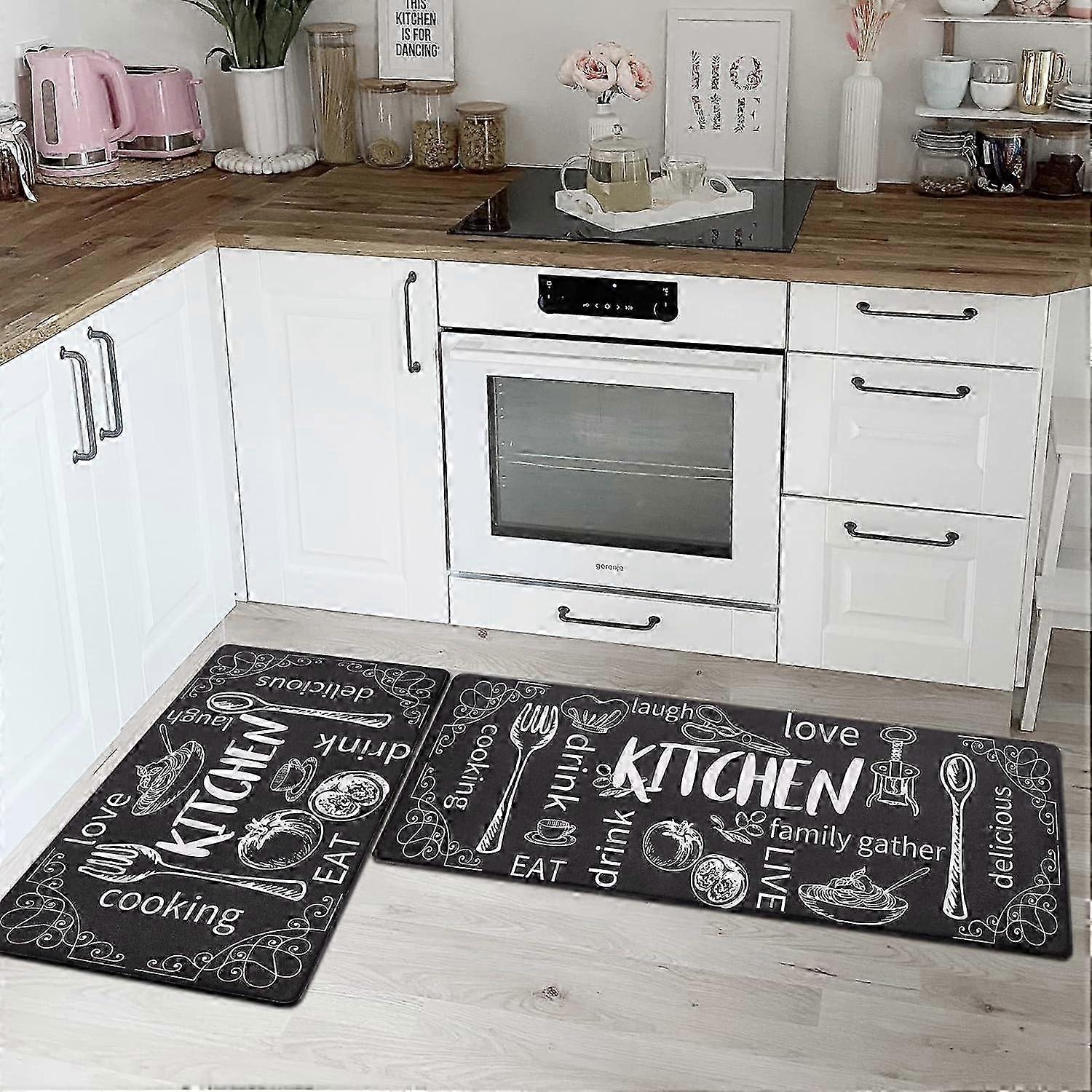 2 Pieces Waterproof Kitchen Floor Mat Set, Anti Fatigue Standing Mats Suitable for Various Home Styles, 40*60+40*110cm Size