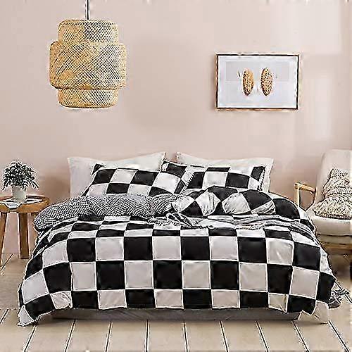 Luxury Soft Breathable Duvet Cover Set for Farmhouse Nordic Style Grid Pattern Bedding in Queen Size Suitable for Various Home Decor