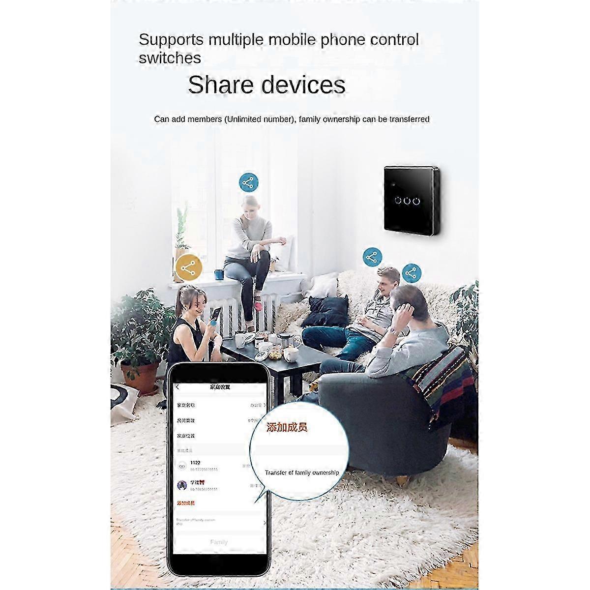 Tuya Wifi Smart Switch Touch Light Switch Single Zero Fire Line Universal 3 Switch