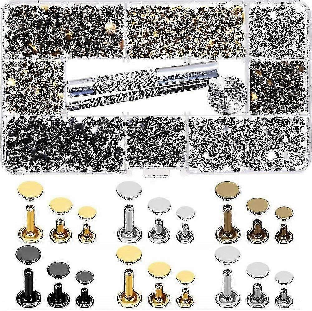300PCS Double Cap Rivets with 3 Fastening Tools, Double Head Leather Rivets for DIY Craft, Handmade Projects