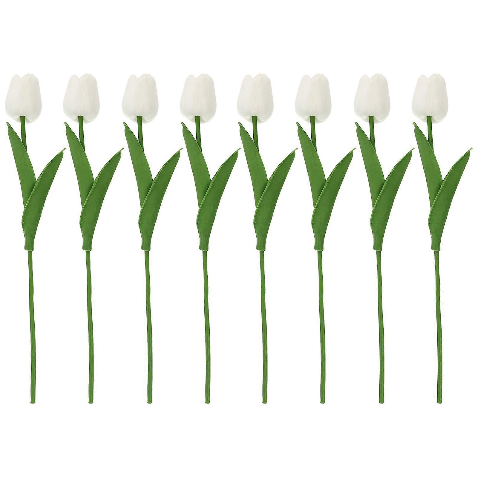 White Artificial Tulip Flower for Home Decor Made of PU Plastic Realistic and Vivid 8 Pcs