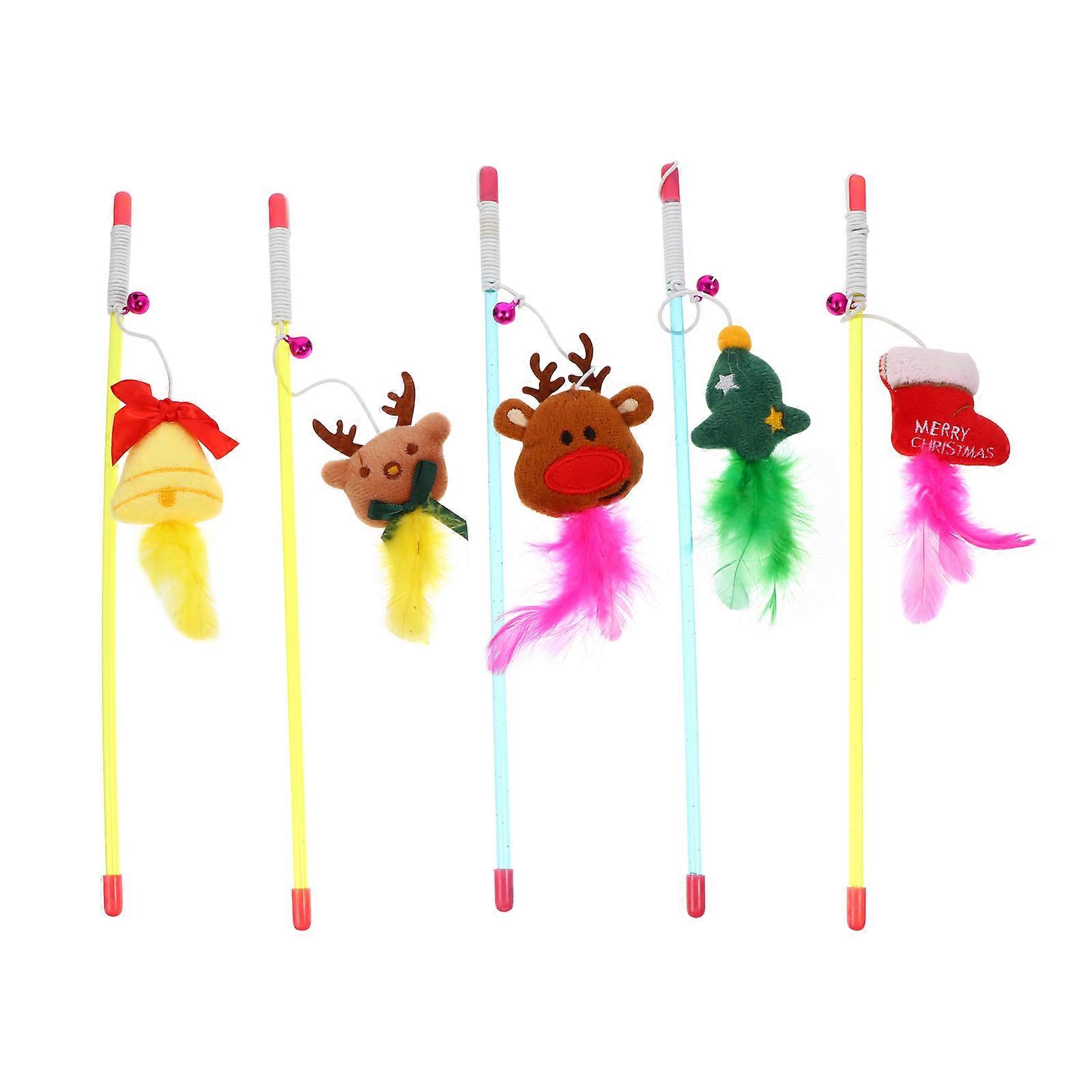 Cat Teaser Stick Mood Relief Hunting Instinct Activation Assorted Color 5Pcs