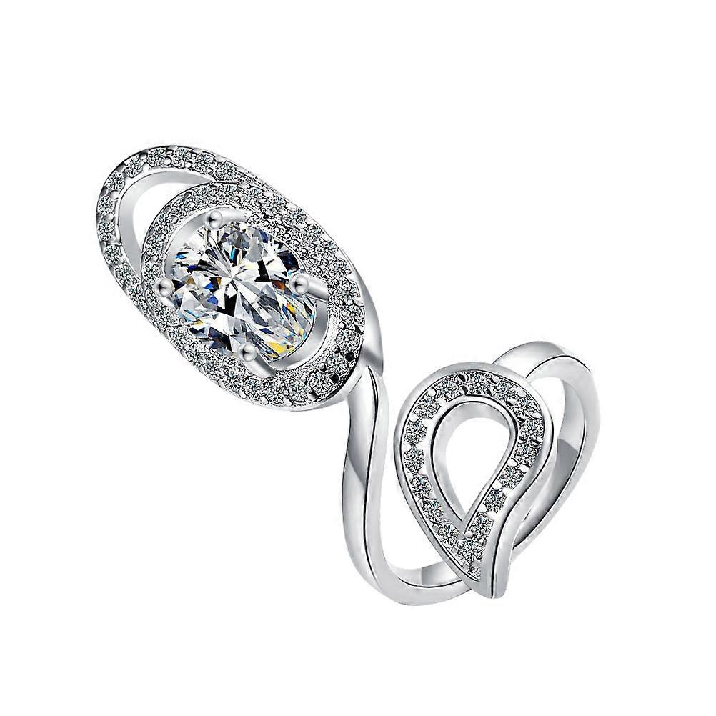 女性用ホワイト銅製指爪リングラインストーン装飾付き調整可能なサイズ耐久性のあるハンドジュエリー 1Pc