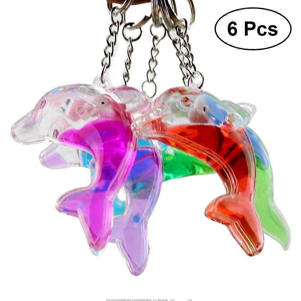Floating Keychain for Boating Dolphin Liquid Filled Key Pendant Clear Acrylic Assorted Color 6Pcs