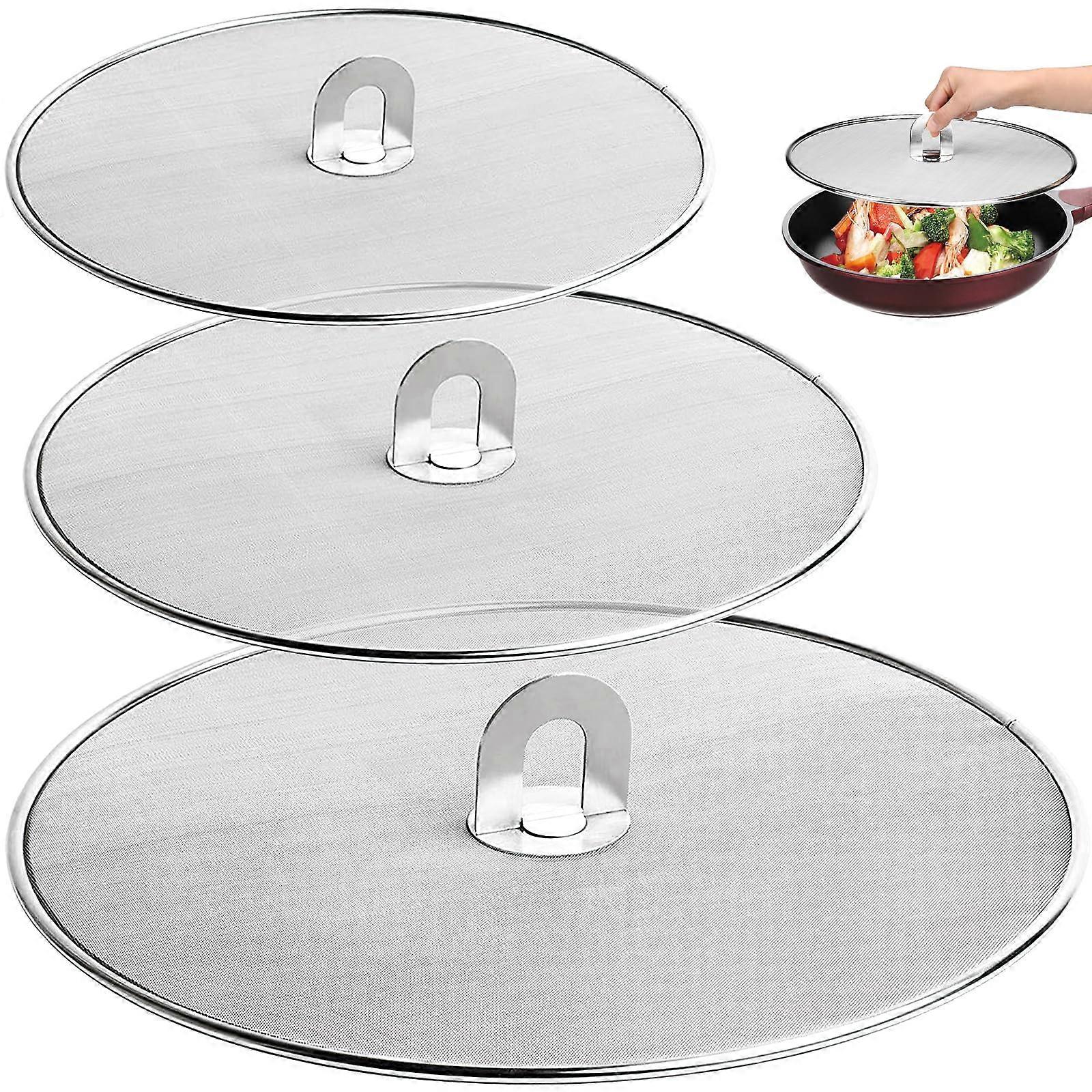 Stainless Steel Splash Guard Set of 3 Pans 33cm, 29cm, 25cm Multi-Use Grease Shield for Frying Pans