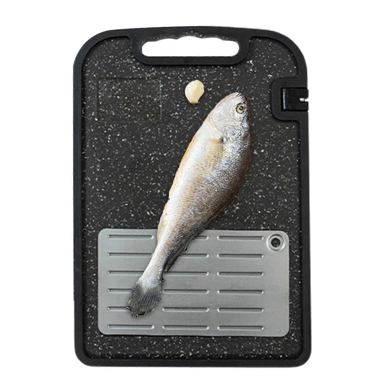 Defrosting Cutting Board, Double-Sided Meat Board with Garlic Grater, Non-Slip Preparation Mat for Home and Restaurant, Medium Dark Gray