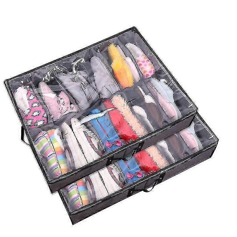 Under Bed Shoe Storage Organizer With Adjustable Compartments , Shoe Container, 2 Pack