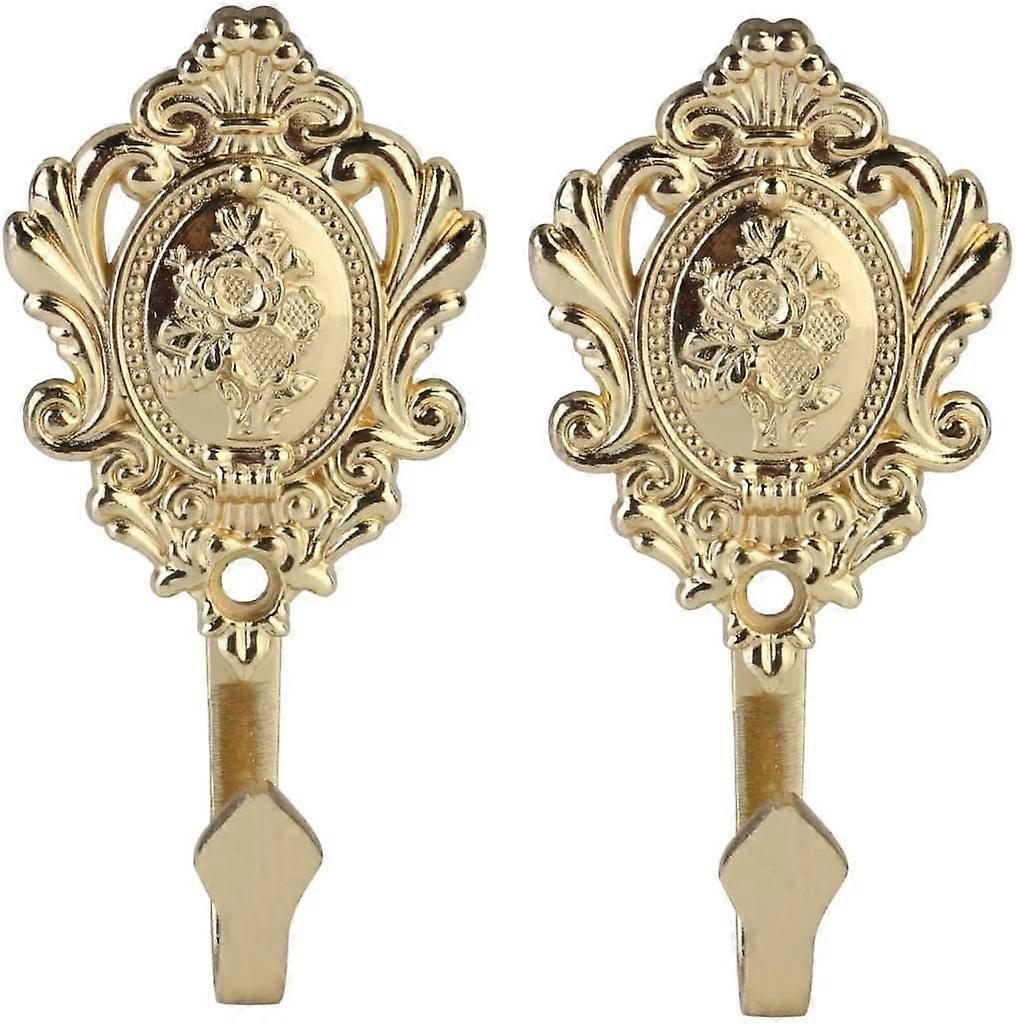 Coat hook 2 pieces Retro zinc alloy curtain fixing hook (gold)