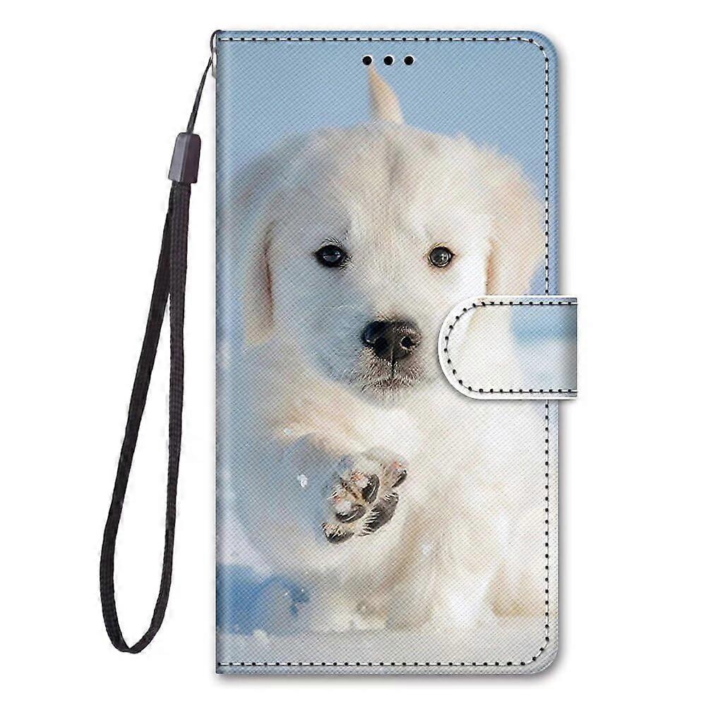 Flip PU Leather Protective Case for Google Pixel 7A with Colorful Snow Dog Pattern, Wallet Design, Card Slots, and Carry Strap