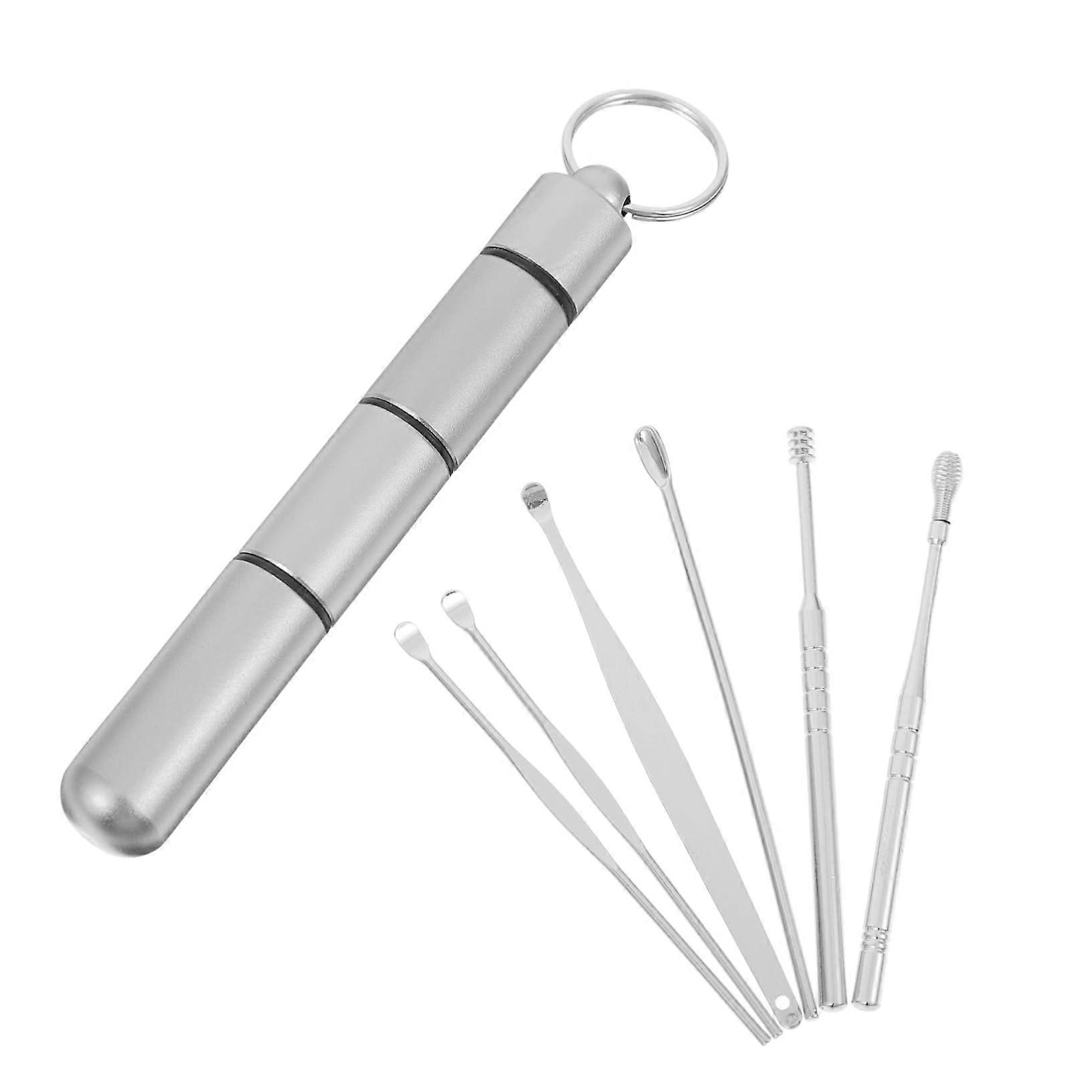 Ear Cleaner Tool Set with Spring Ear Spoon for Earwax Removal, Multi-Purpose Ear Cleaning Tools, Silver, 7x4x0.1cm