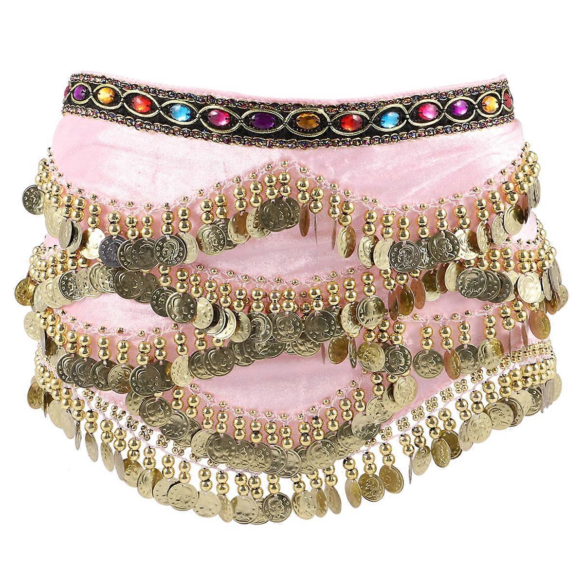 Sparkly Hip Scarf Rectangular Producing Accessory Pink Flannel Material Girls Belly Dance 1Pcs