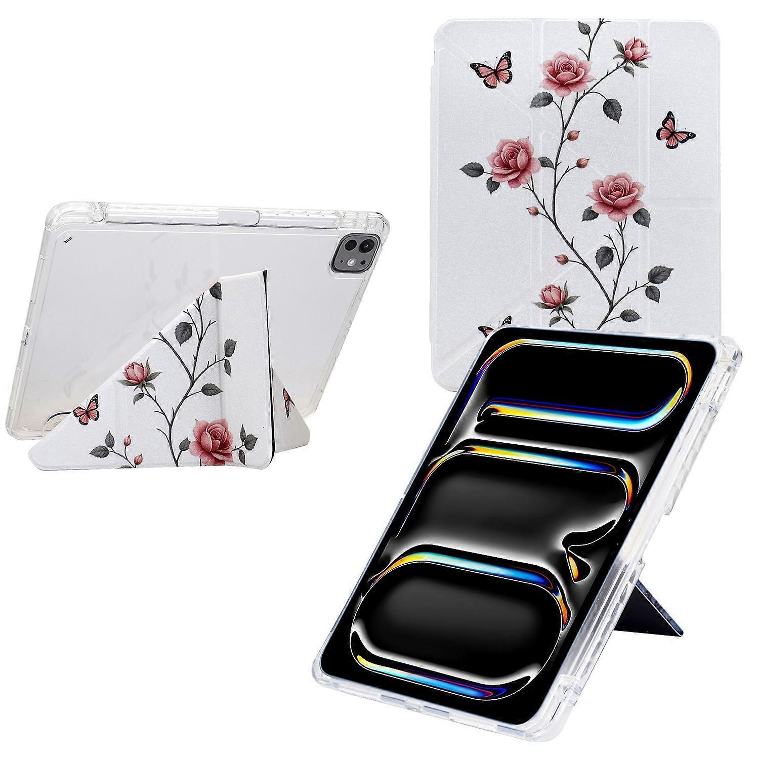 For iPad Pro 13 (2024) Case Y-Fold Stand Pattern Print Leather Clear Acrylic Tablet Cover with Penci