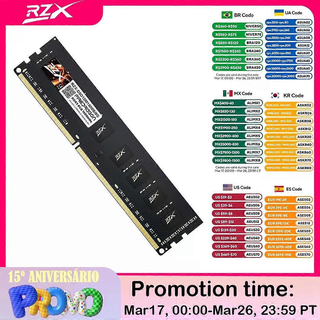 Stand RZX DDR3 Memoria 8GB 4GB 1.5V 240pin 1600MHz PC3 Udimm DIMM Desktop Memory RAM