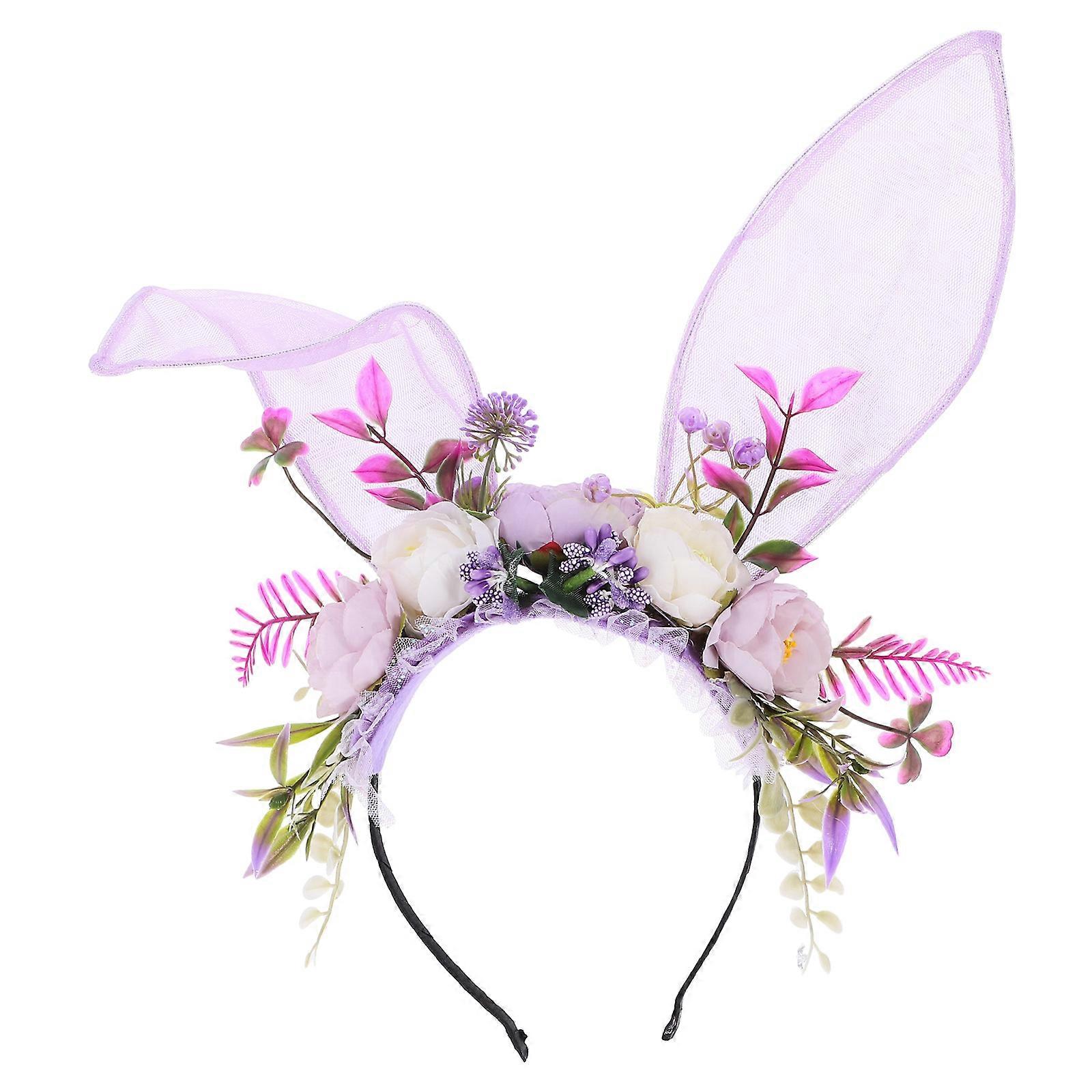 Soft Floral Bunny Ear Headband Lightweight Rabbit Costume Accessory for Halloween Parties Events Women