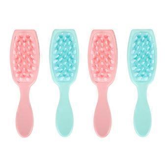 4pcs Brosse à shampooing à manche long Soulagement des démangeaisons Poignée ergonomique Brosse de massage du cuir chevelu à manche long Rose BleuYMMR)