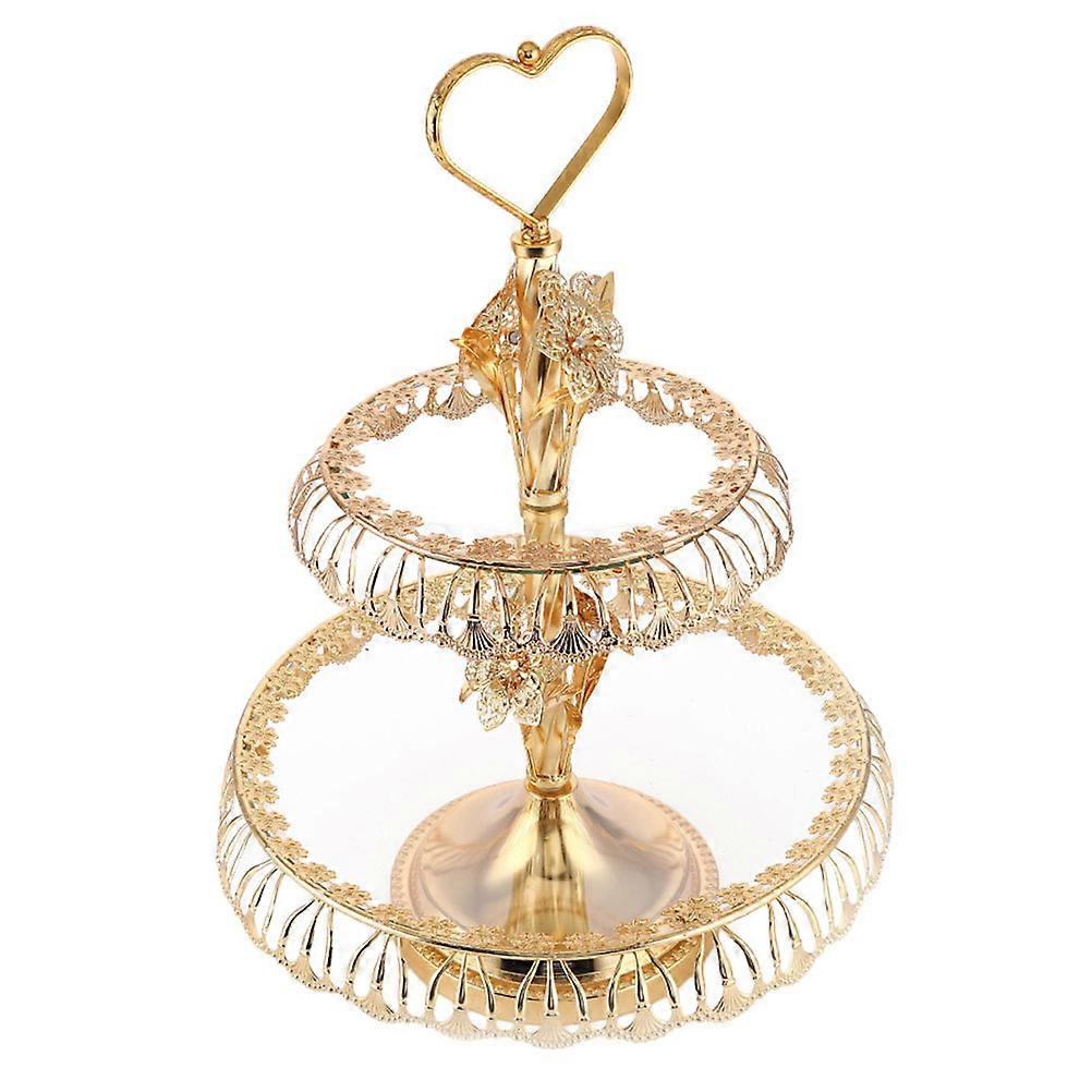 Two-Layer Serving Plate Elegant Glass Fruit Plate Golden Color For Hotel Use 55x32cm Food Display 1Pack