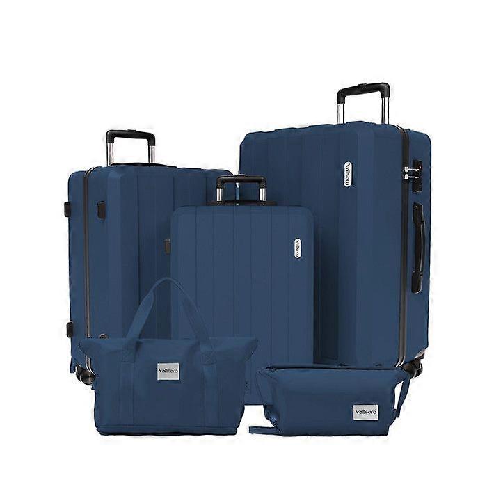 Set van 5 Reiskoffers, koffer 75cm-66cm-55cm + opvouwbare reistas + make-up etui Donkerblauw
