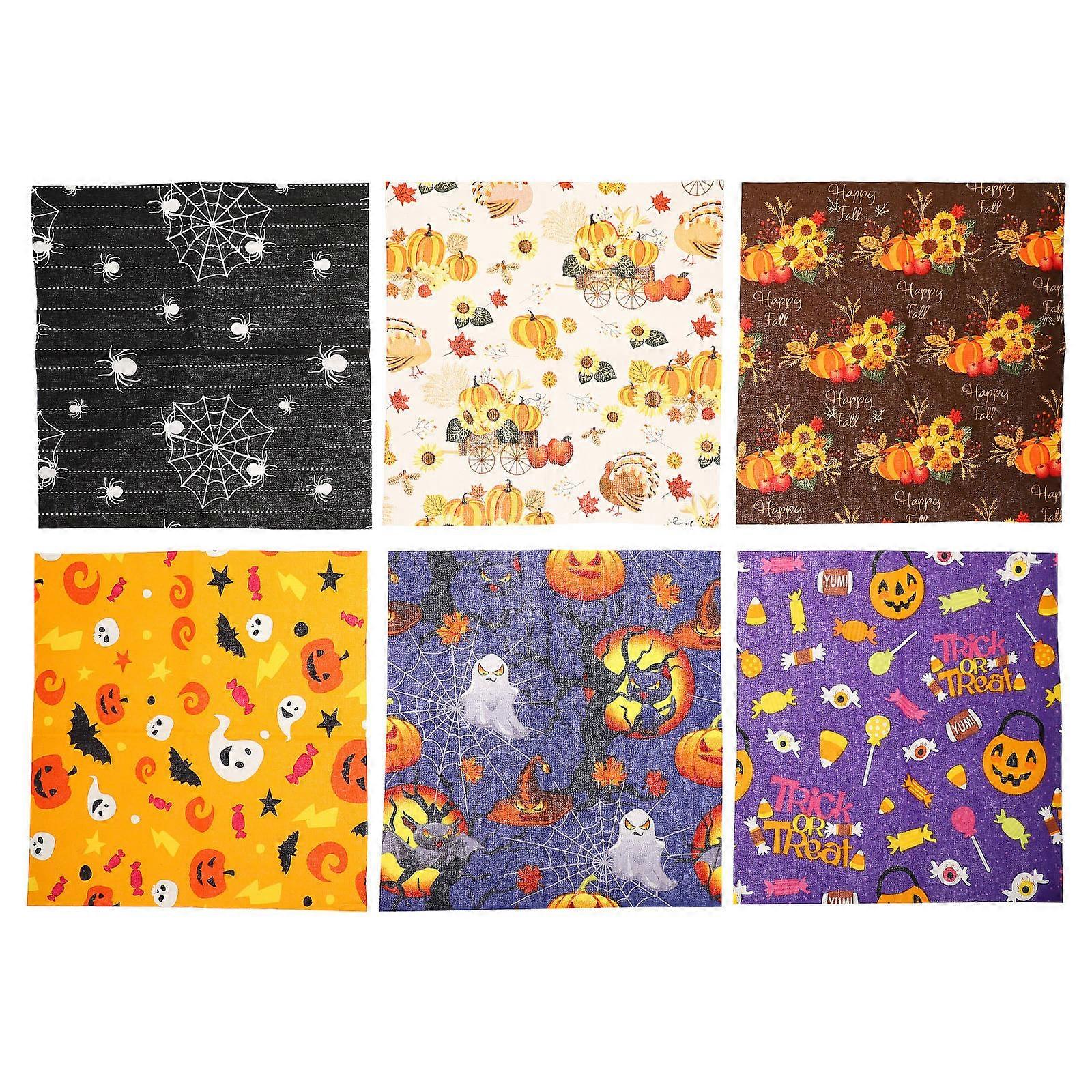 בד תפירה אביזרי ליל כל הקדושים בד כותנה צבעים שונים 25x25 ס"מ בדים מרובעים ליצירה 6 יחידות