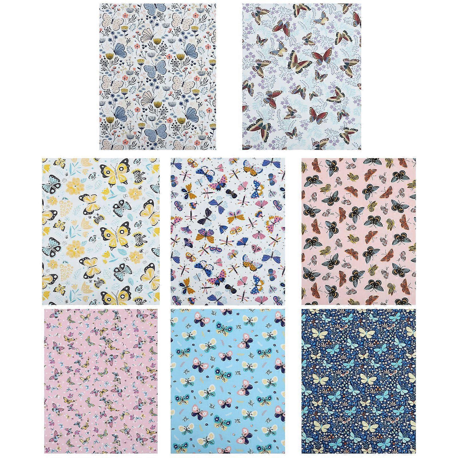 8pcs Butterfly-designed DIY Patchwork Cloth Cotton Fabric Handmade Making Cloth