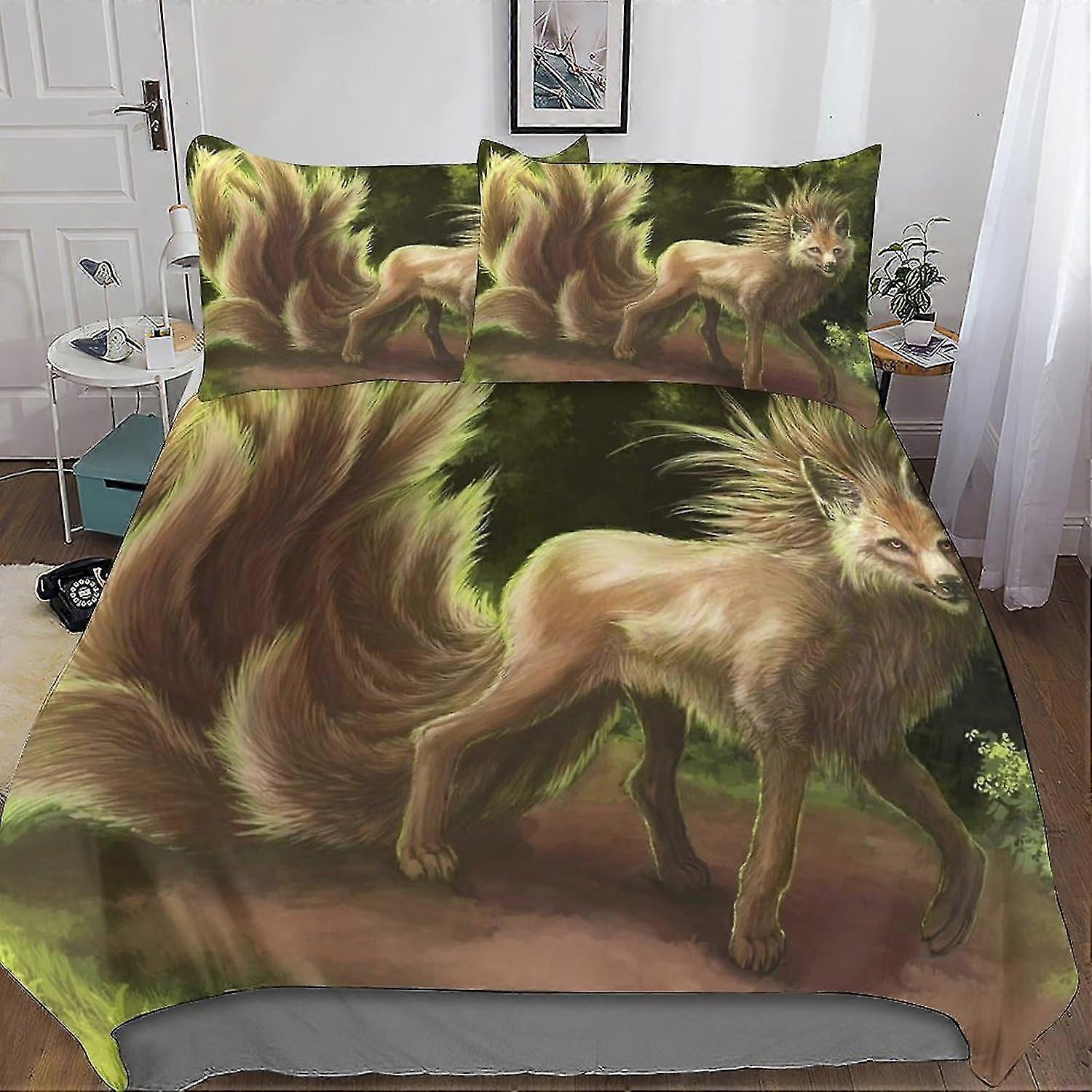 Conjunto de cama de animais de desenho animado Capa de edredão Microfibra macia de 3 peças com fecho de correr para o conjunto de capa de edredão para quarto infantil