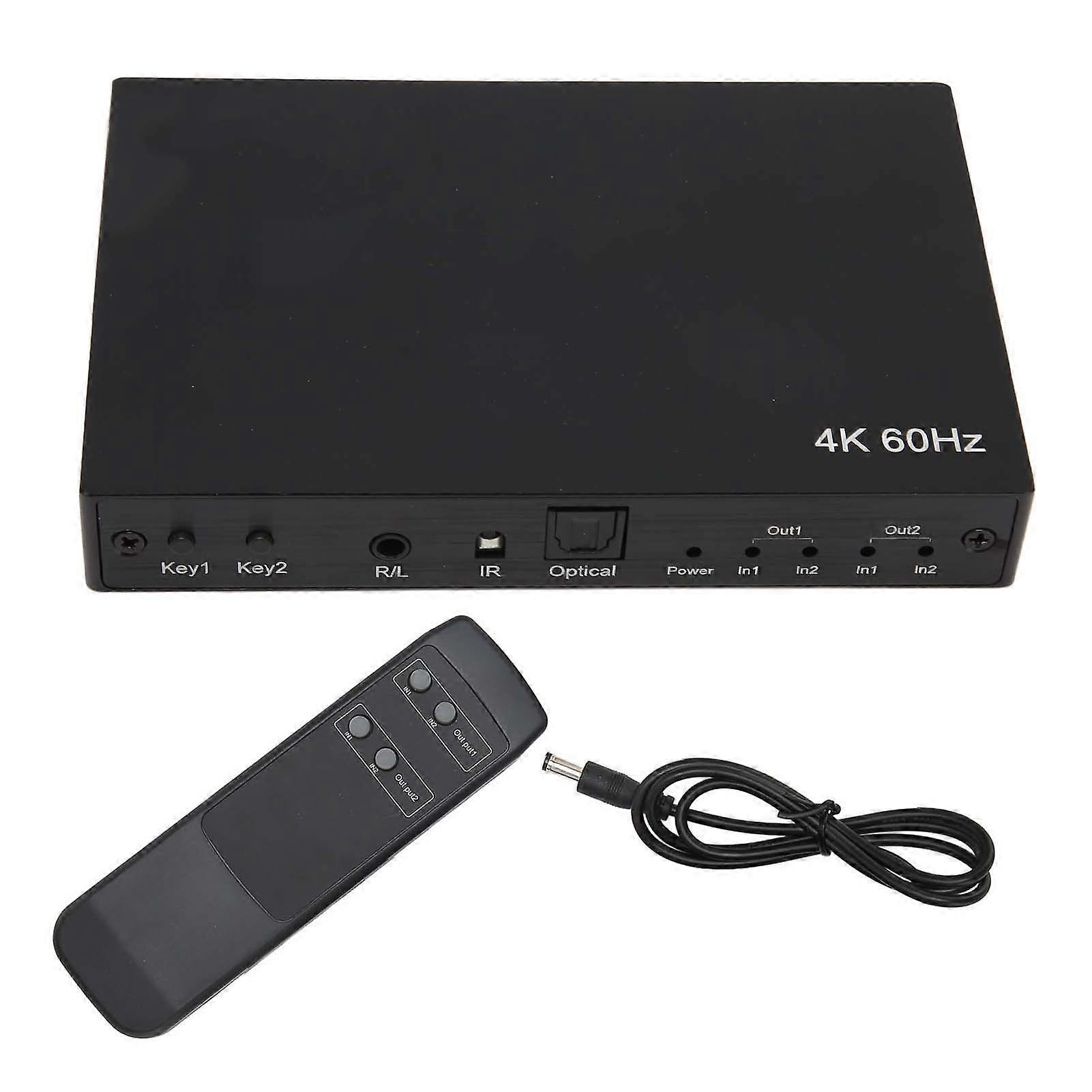 4K 60Hz HD Multimedia Interface Switch Splitter 2x2 with 3D, HDR, and Dual Sound Output