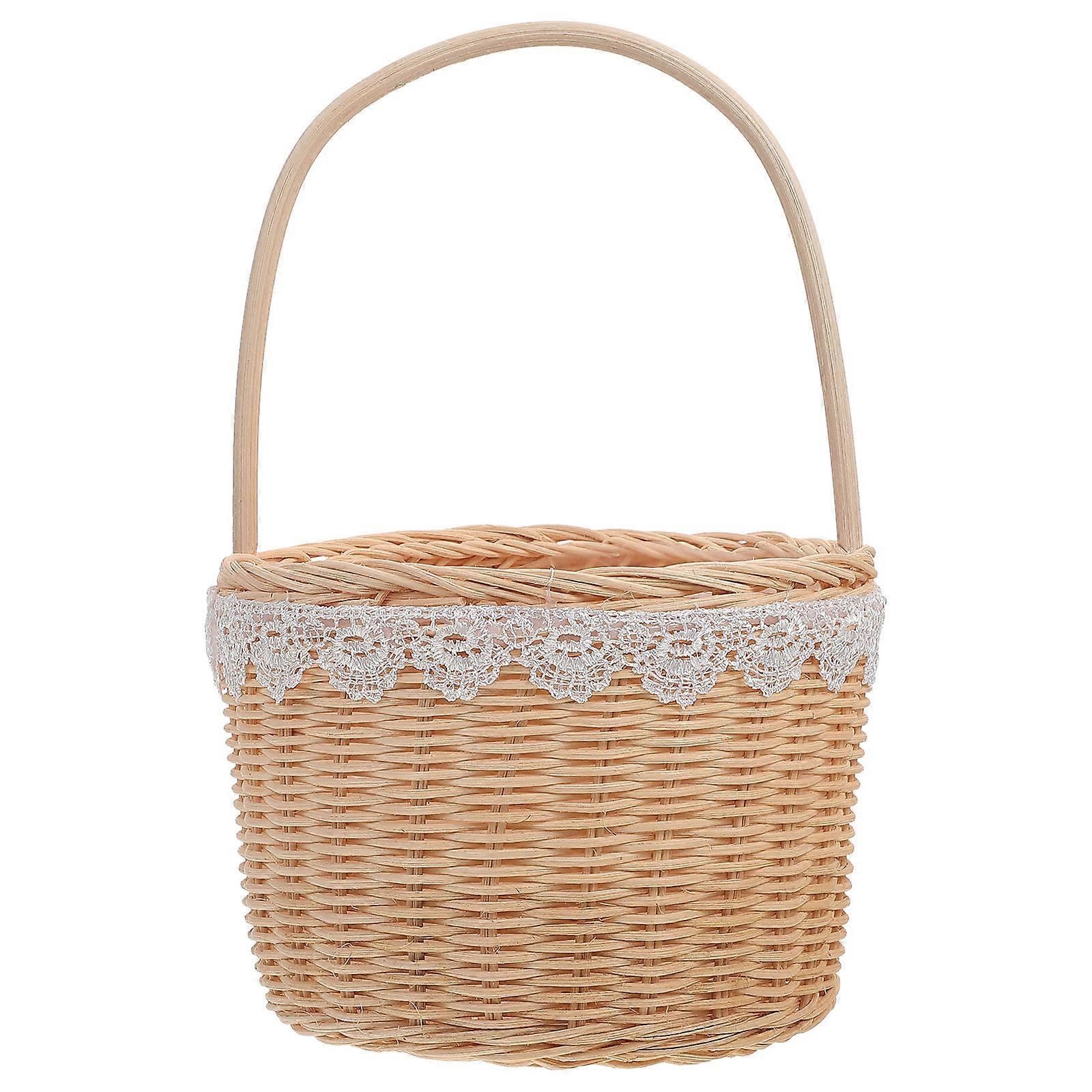 Hand Woven Basket Wicker Storage Practical Picnic Wood Color Round Multi-Function 1Pcs