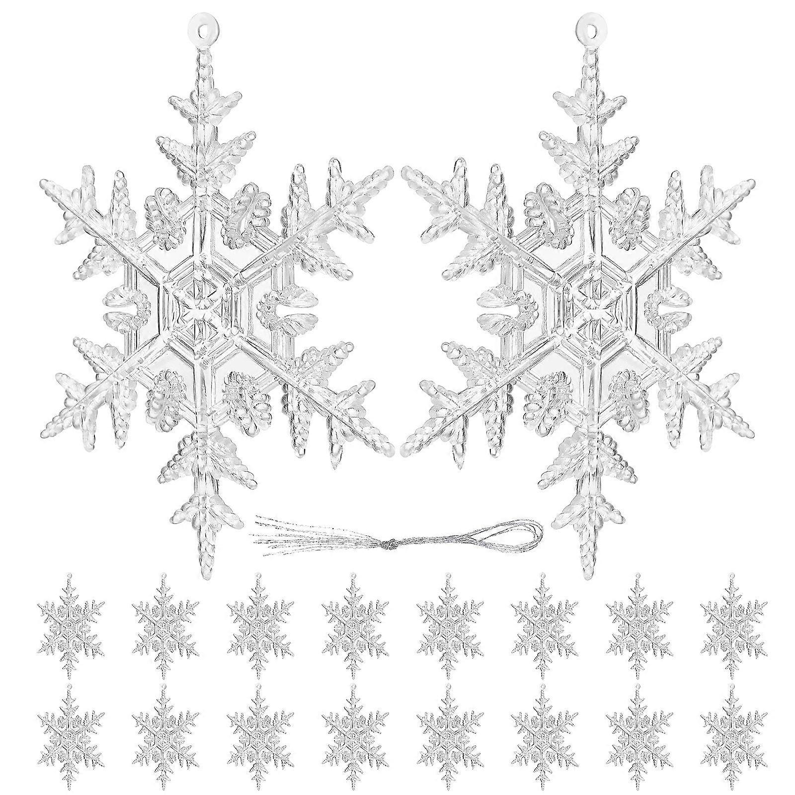 18pcs Christmas Snowflake Ornaments Clear Acrylic Hanging Decor for Xmas Tree