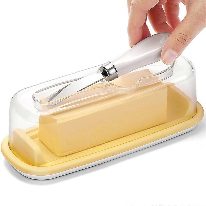 Rectangular butter container with knife, plastic container for cutting and storing butter.
