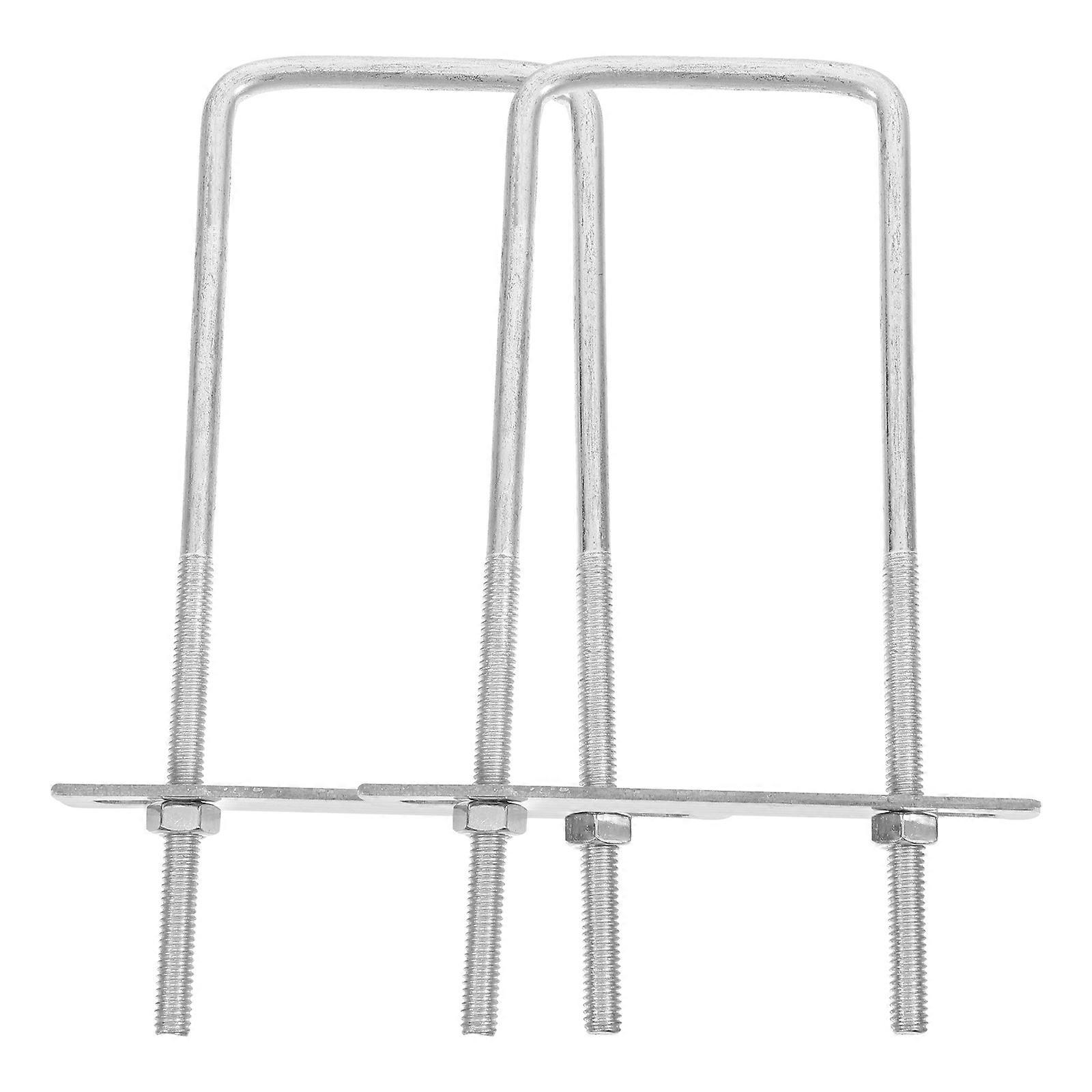 2pcs Heavy Duty Galvanized Carbon Steel Square U Bolt Pipe Clamp with Extended Fixing Connector for Furniture Boat and Mounting