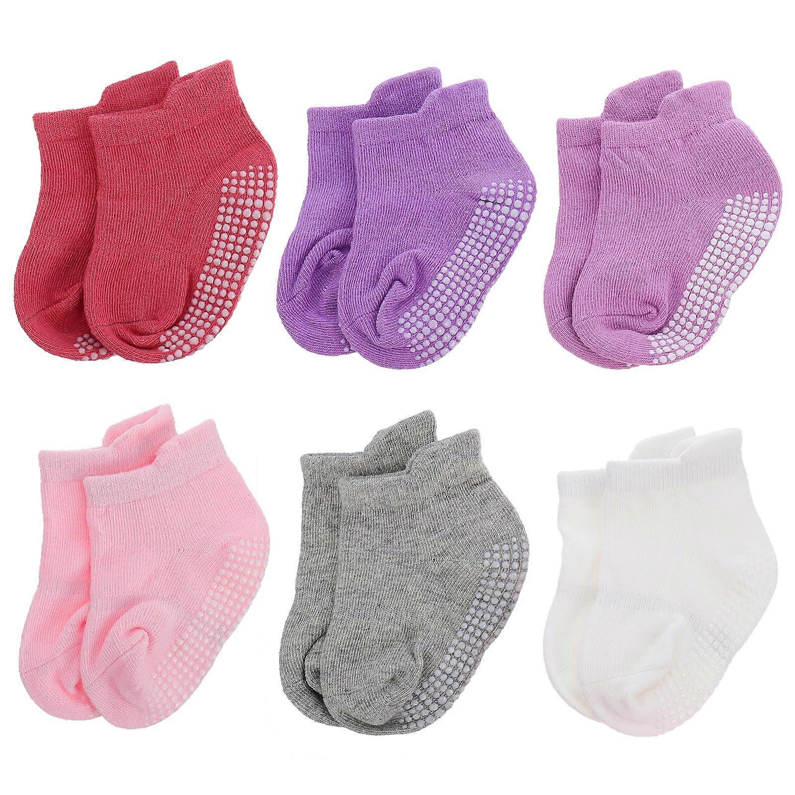 Infant Girl Socks Ankle Sock Nonslip Bottom Cotton Sock for Baby Indoor Use 6 Pairs