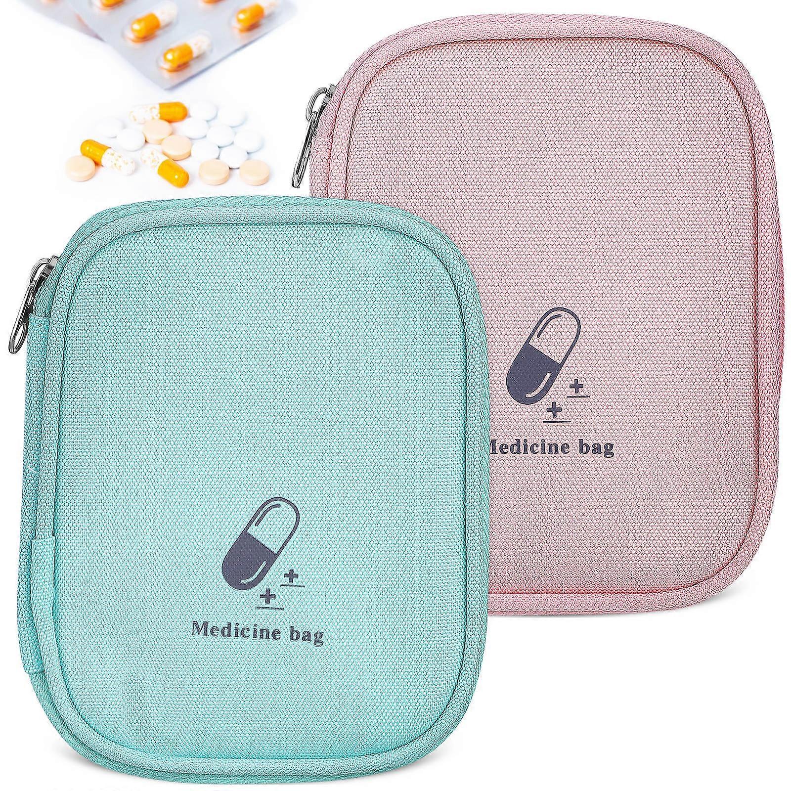 حقيبة منظم الأدوية المحمولة - 2 قطعة حقيبة تخزين السفر للإمدادات ، تصميم مضغوط للمشي لمسافات طويلة والسفر والاستخدام اليومي