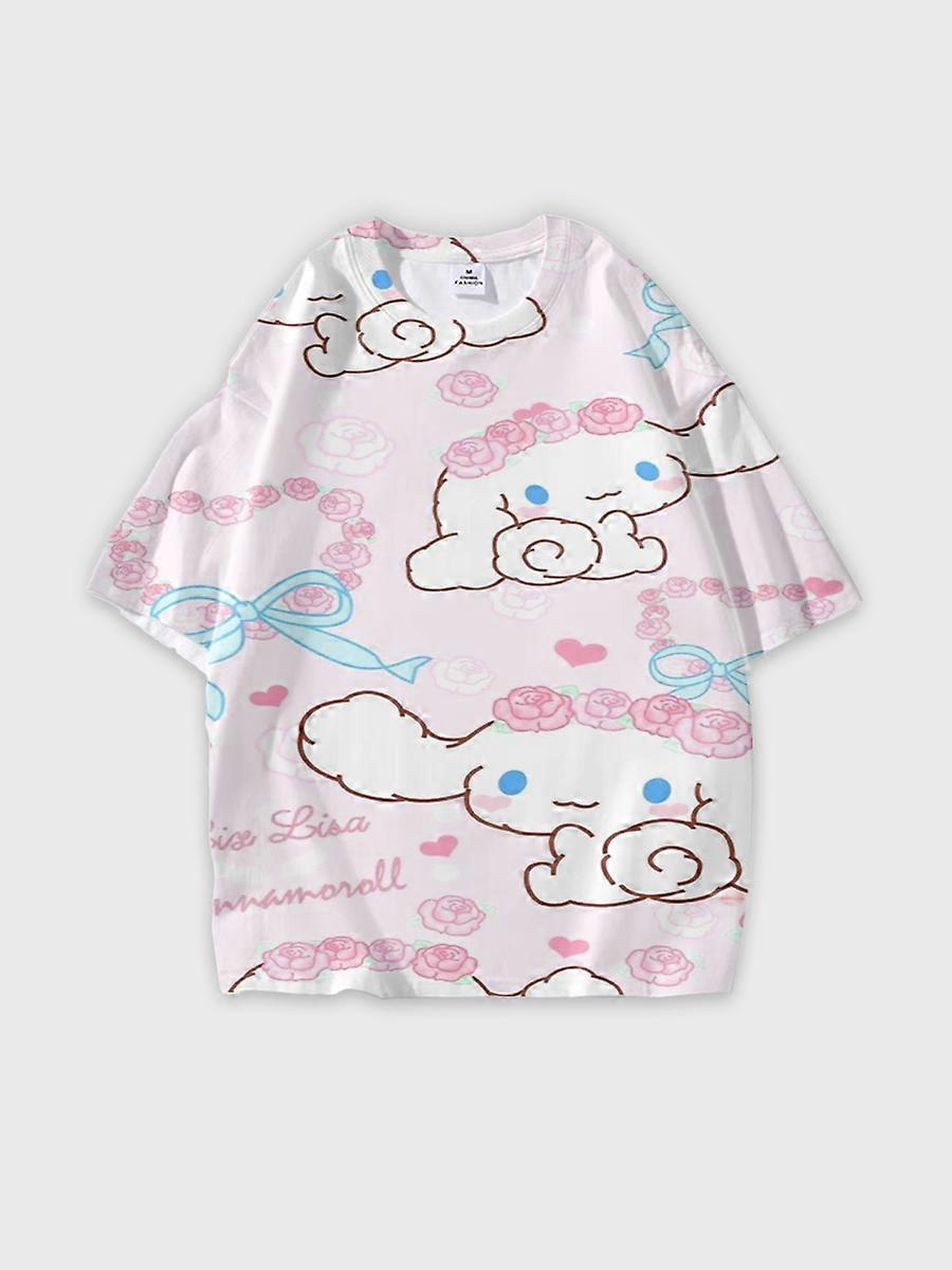 T-shirt round neck Cartoon Pattern loose short sleeve E2787