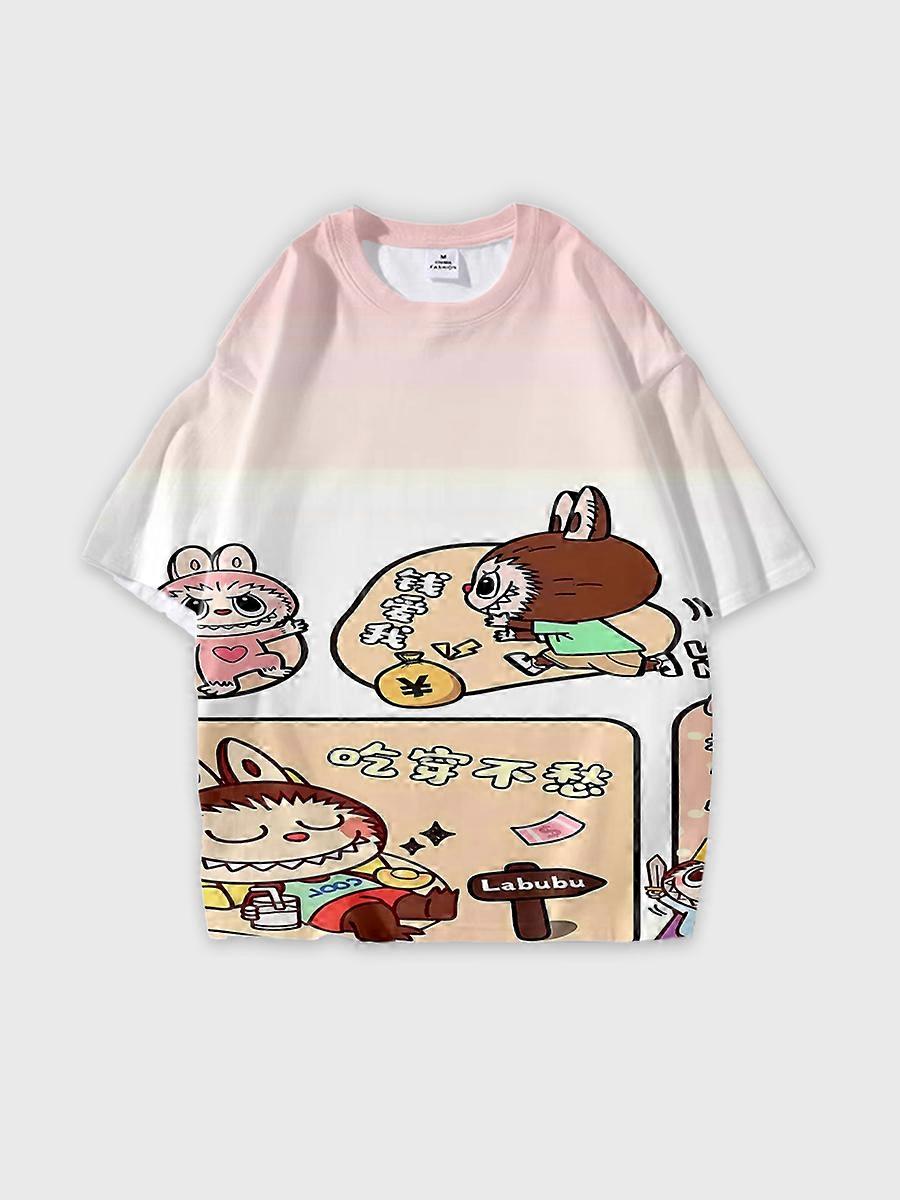 T-shirt round neck Pattern loose short sleeve K732