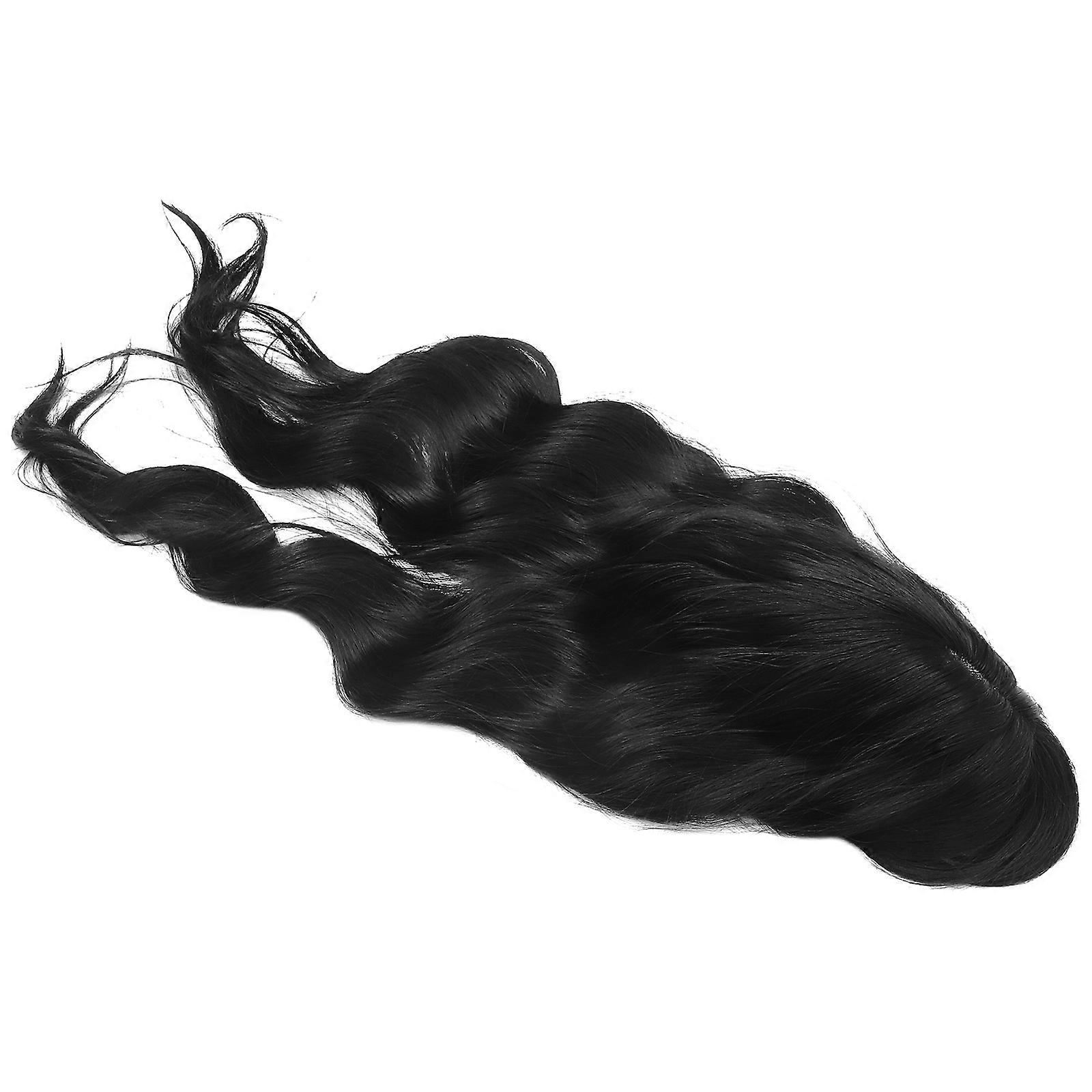 Long Wavy Synthetic Wig with Bangs for Cosplay Black High Temperature Size