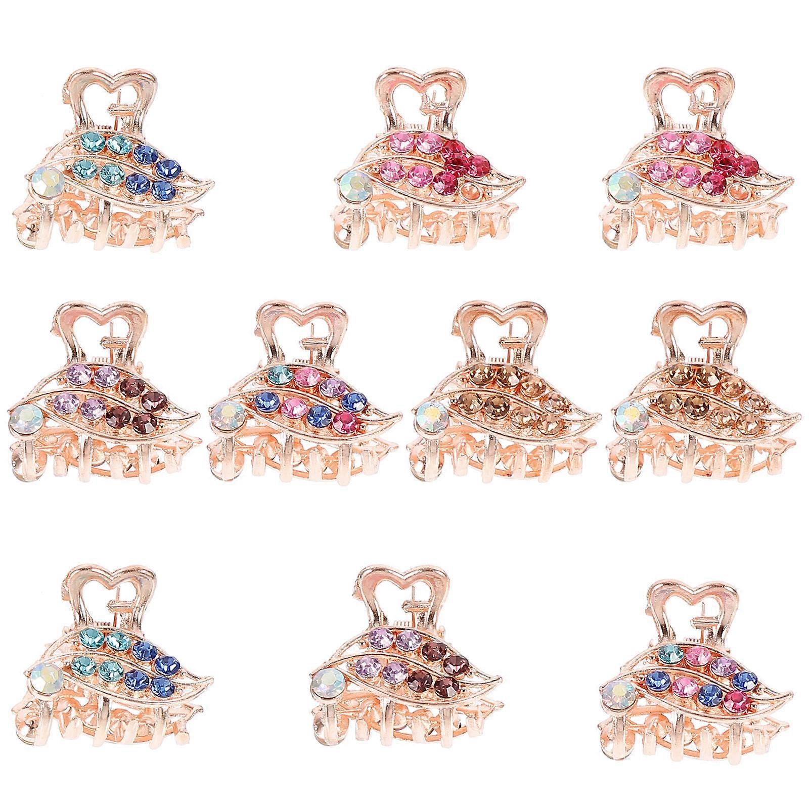 Mini Hair Clasp with Zinc Alloy and Rhinestone for Decor Multi Color Just Proper Size for Baby's Hair 10pcs