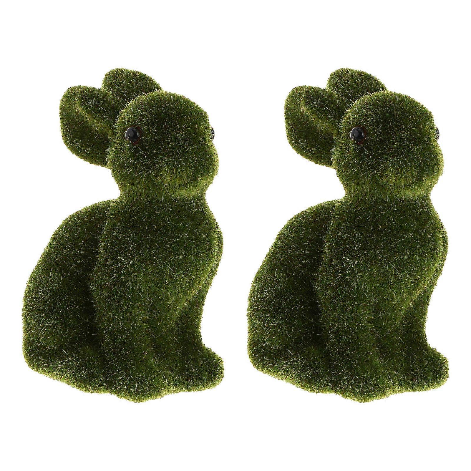 2pcs Green Flocking Simulated Rabbit Decor – Realistic Tabletop Bunny Adornment for Easter, Weddings, Birthdays, Room & Desktop Decoration