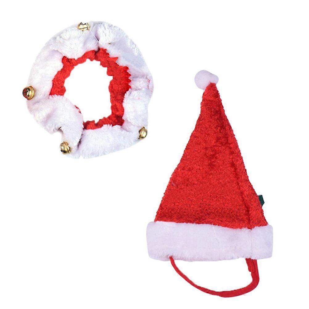 Unique Christmas Costume Set for Pet Dog Cat Assorted Color Adjustable Collar and Hat Outfit 2Pack
