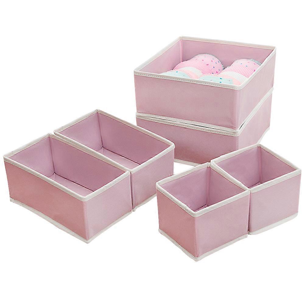 1 Set Fabric Storage Box 6Pcs Square Organizer For Women Suitable For Drawer Organization In Pink Color