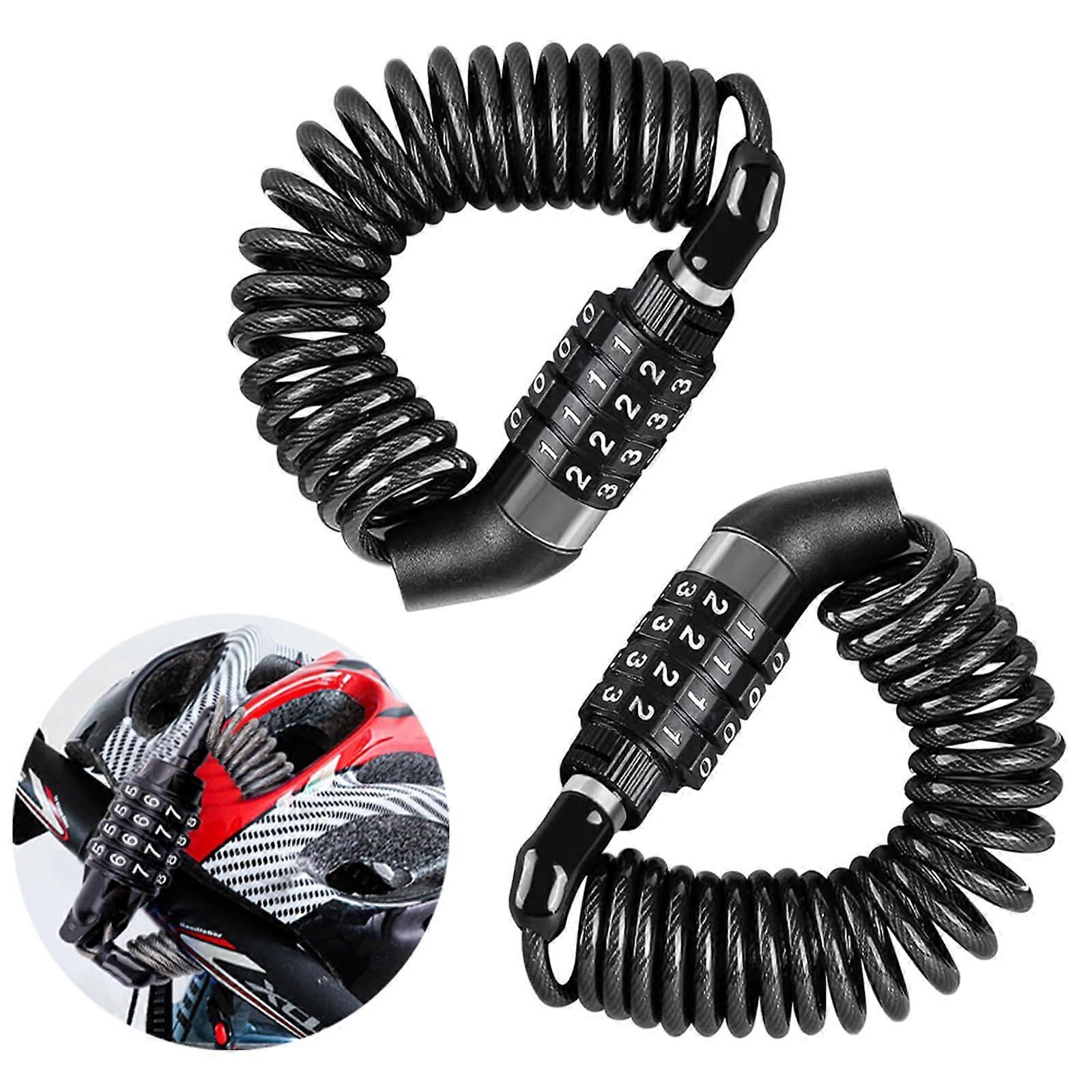 Motorcycle Helmet Lock with Combination Code, 4-Digit Cable Lock for Bicycle Helmets and Pushchairs, Pack of 2