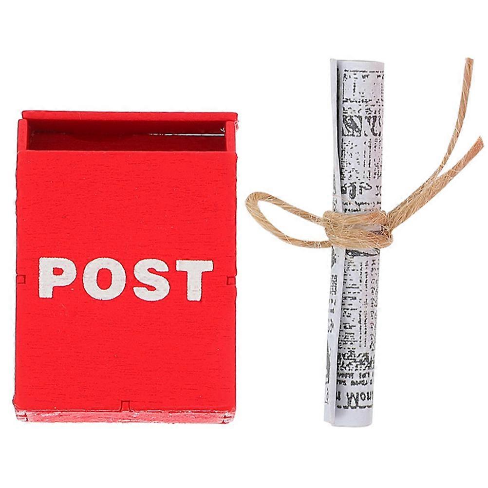 Red Mini Mailbox Toy and Newspaper Doll House Set Suitable for Craft Projects and Miniature Home Decoration 1 Set