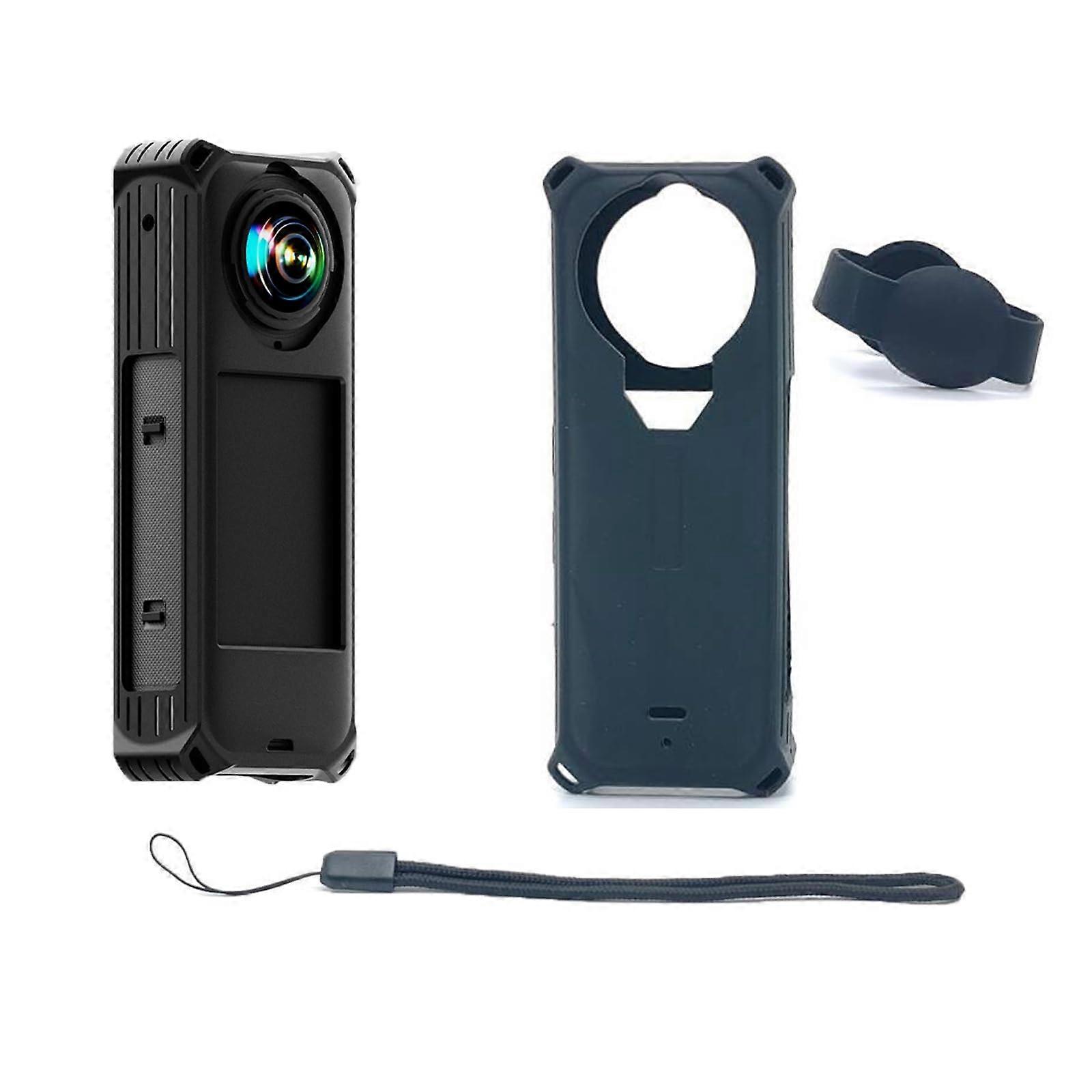 Kit Silicone Case for Insta360 X5 with Lens Cap and Hand Strap AntiScratch Shockproof Accessories for Action Camera (Black)
