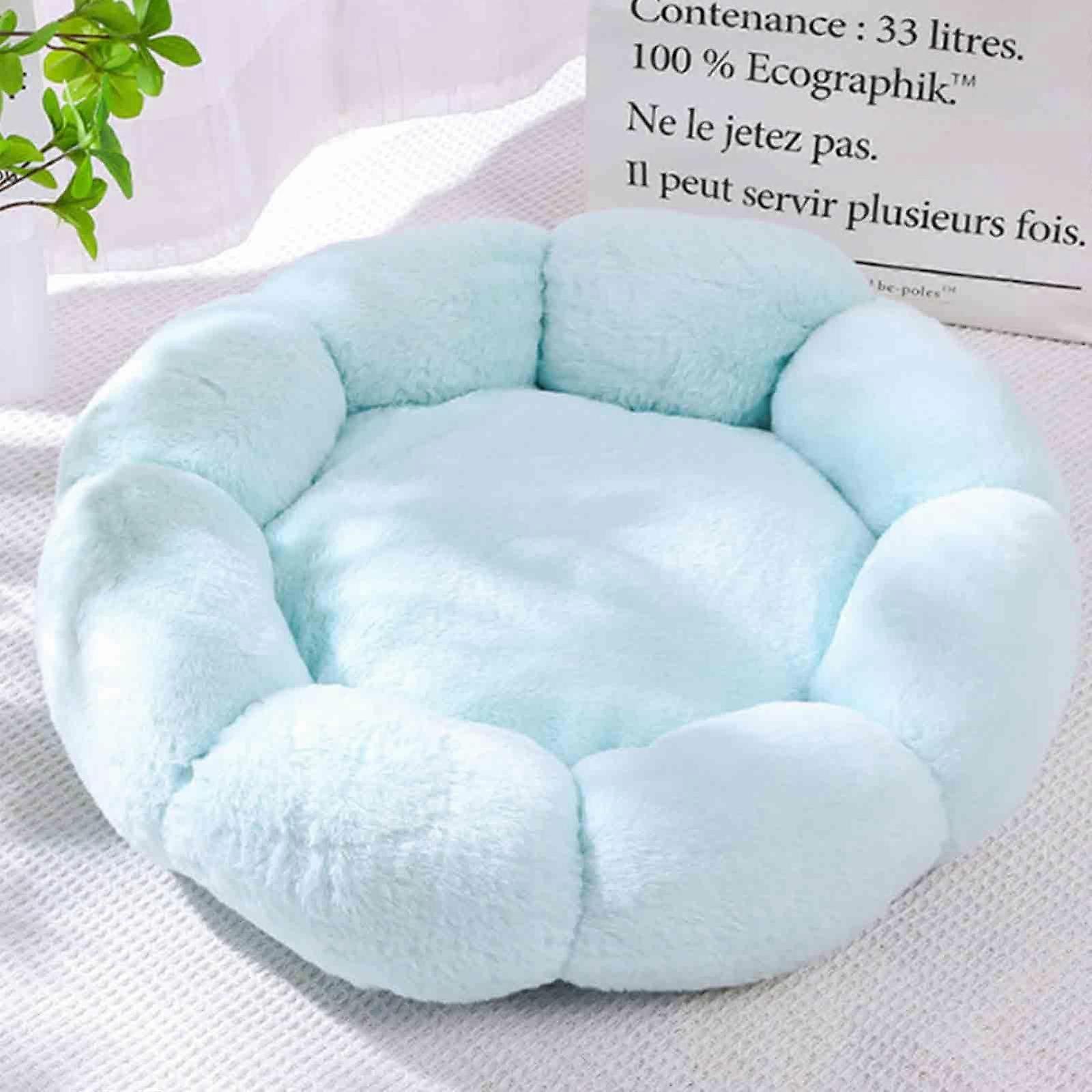 Cozy Flower Pet Sofa, 60cm Green Fluffy Plush Dog Bed, Washable Cat Cushion with Soft PP Cotton Filling